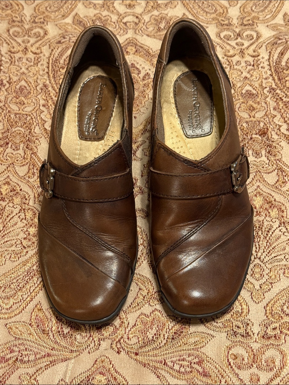 Earth Origins Brown Leather Low Block Heel Shoes